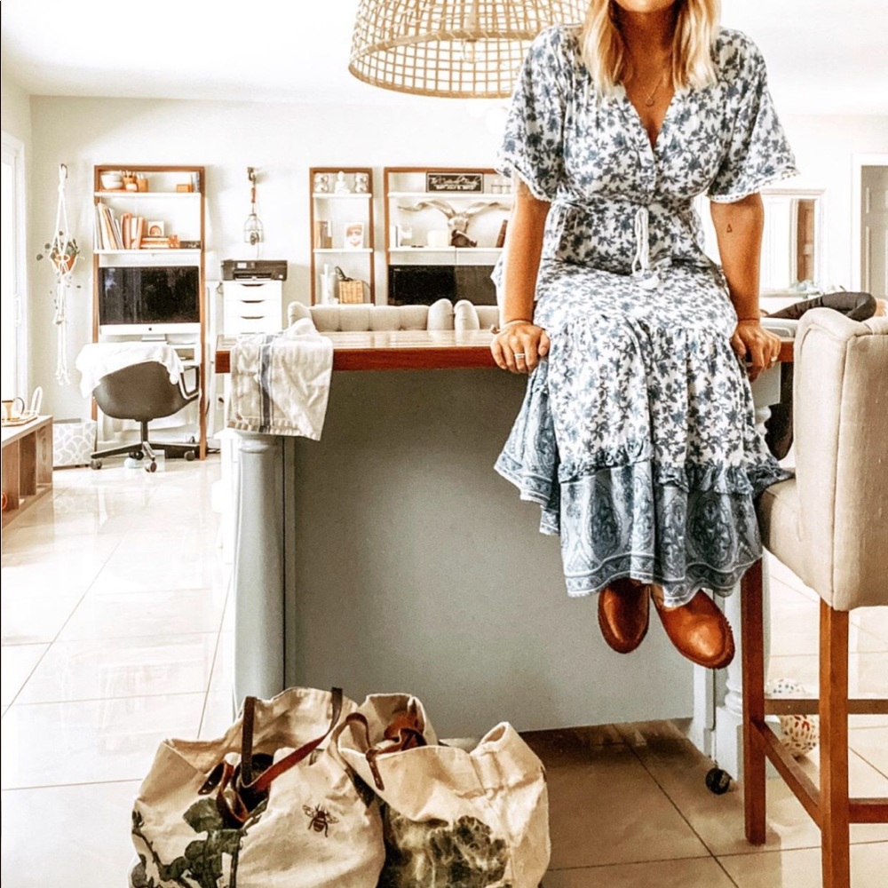 Boho maxi dress blue & white